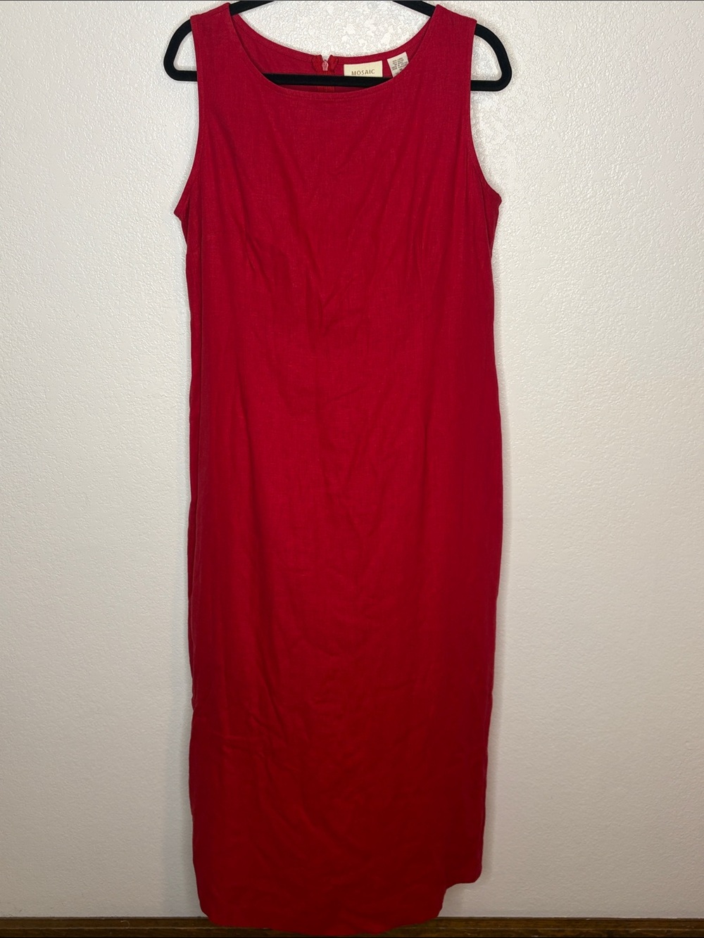 Mosaic Red Classic Linen Maxi Dress Size 16 Lagenlook Coastal Modest